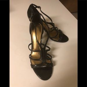 Antonio Melani black patent leather strapped heels